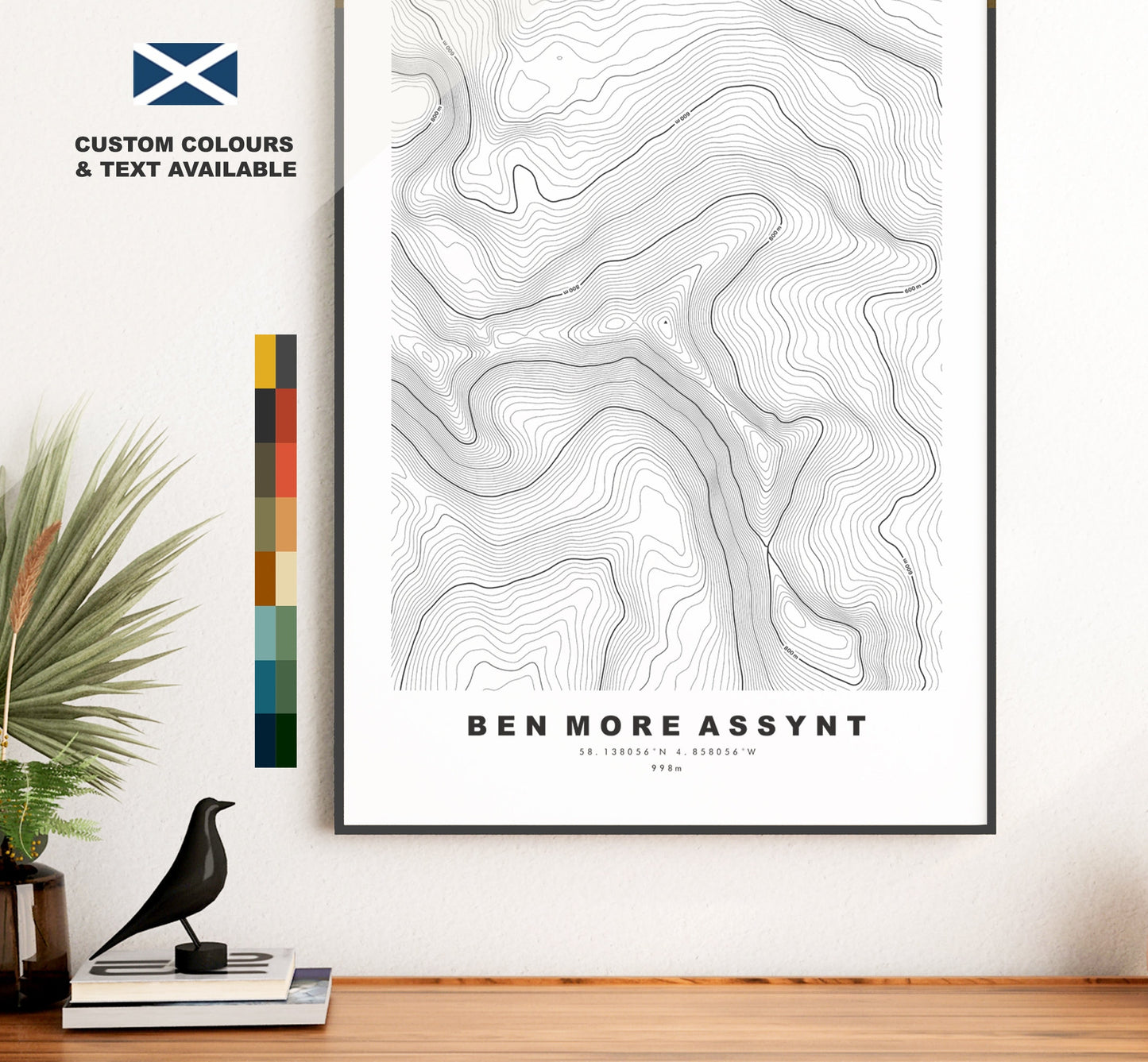 Ben More Assynt Print - Contour Map - Ben More Assynt Poster - Scotland - Topographic Map - Wall Art - Ben More Assynt Contour Map