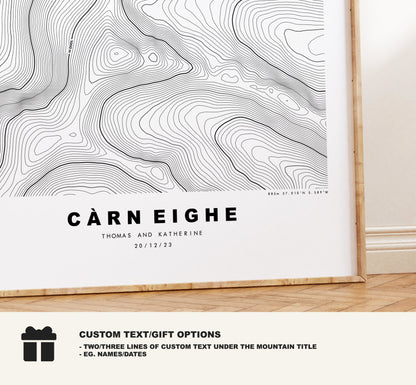 Carn Eighe Print - Contour Map - Carn Eighe Poster - Scotland - Topographic Map - Print - Wall Art - Càrn Èite Map