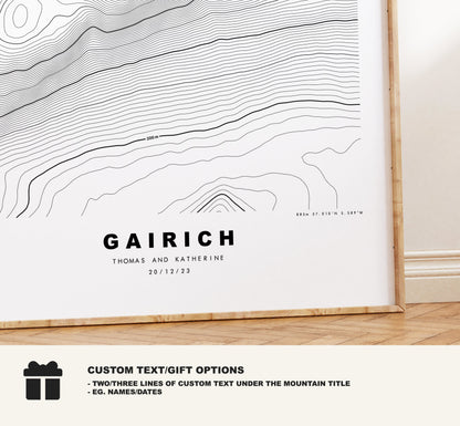 Gairich Print - Contour Map - Sgùrr Ghairich Poster - Scotland - Topographic Map - Print - Wall Art - Sgurr Gairoch Map