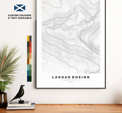 Ladhar Bheinn Print - Contour Map - Ladhar Bheinn Poster - Scotland - Topographic Map - Print - Wall Art - Ladhar Bheinn Map