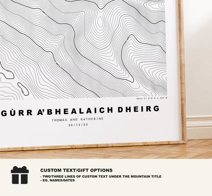 Sgùrr a' Bhealaich Dheirg Print - Contour Map - Sgùrr a' Bhealaich Dheirg Poster - Scotland - Topographic Map - Print - Wall Art