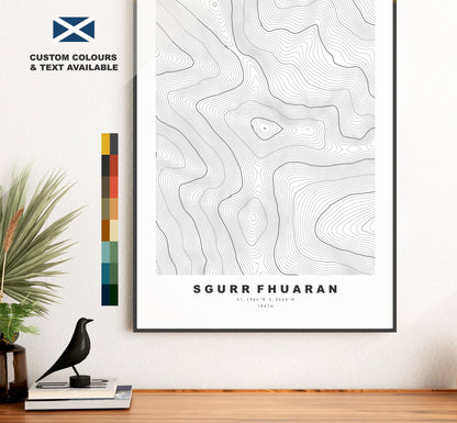 Sgurr Fhuaran Print - Contour Map - Sgurr Fhuaran Poster - Scotland - Topographic Map - Print - Wall Art - Sgurr Fhuaran Map