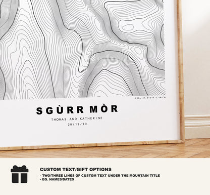 Sgurr Mor Print - Contour Map - Sgurr Mor Poster - Scotland - Topographic Map - Print - Wall Art - Sgùrr Mòr (Loch Quoich) Map