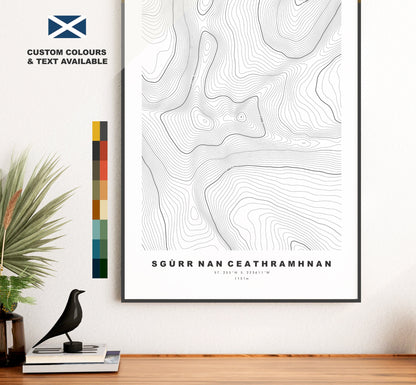 Sgurr nan Ceathramhnan Print - Contour Map - Sgurr nan Ceathramhnan Poster - Scotland - Topographic Map - Print - Wall Art - Map