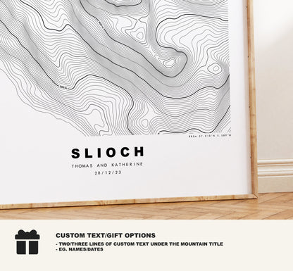 Slioch Print - Contour Map - Slioch Poster - Scotland - Topographic Map - Print - Wall Art - Sleaghach Map