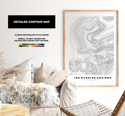 Sron a Choire Ghairbh Print - Contour Map - Sron a Choire Ghairbh Poster - Scotland - Topographic Map - Wall Art - Sròn a' Choire Ghairbh