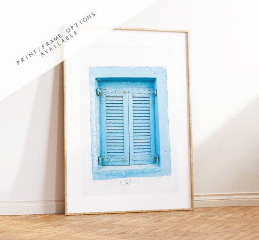 Blue Window Shutters Photography Print - Greece - Print - Poster - Santorini Photography - Greece Wall Art - Blue Wall Art - Santorini Blue