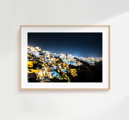 Santorini Night Photography Print - Greece - Print - Poster - Santorini Photography - Greece Wall Art - Nightscape - Thera - Fira - Night