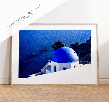 Santorini Photography Print - Greece - Print - Poster - Santorini Photography - Greece Wall Art - Blue Dome - Santorini Blue - Greek Print