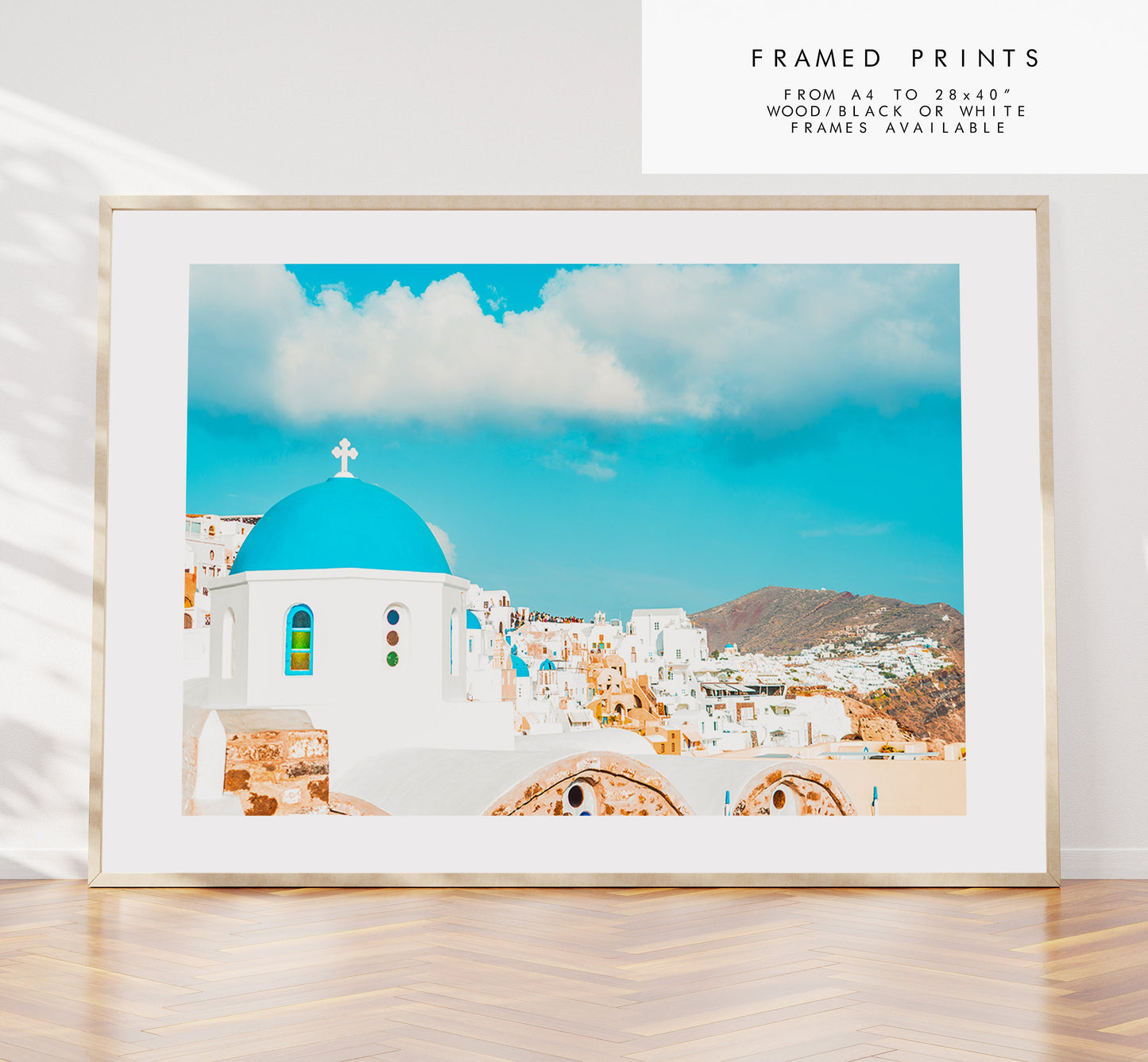 Santorini Landscape Photography Print - Greece - Print - Poster - Santorini Photography - Greece Wall Art - Blue Dome - Blue Church - Gift