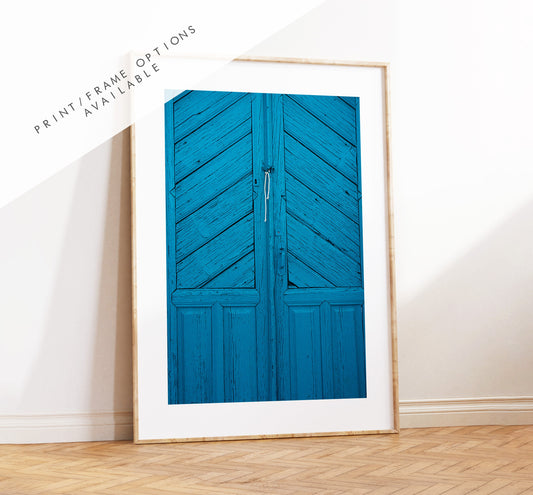 Blue Door Photography Print - Greece - Print - Poster - Santorini Photography - Greece Wall Art - Santorini Blue - Blue Wall Art Print