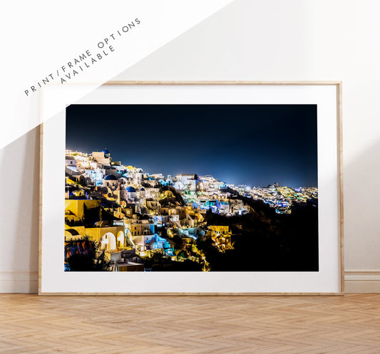 Santorini Night Photography Print - Greece - Print - Poster - Santorini Photography - Greece Wall Art - Nightscape - Thera - Fira - Night