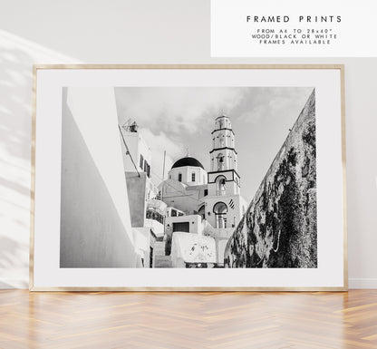 Santorini Black and White Photography Print - Greece - Print - Poster - Santorini Photography - Greece Wall Art - Landscape - Monochrome