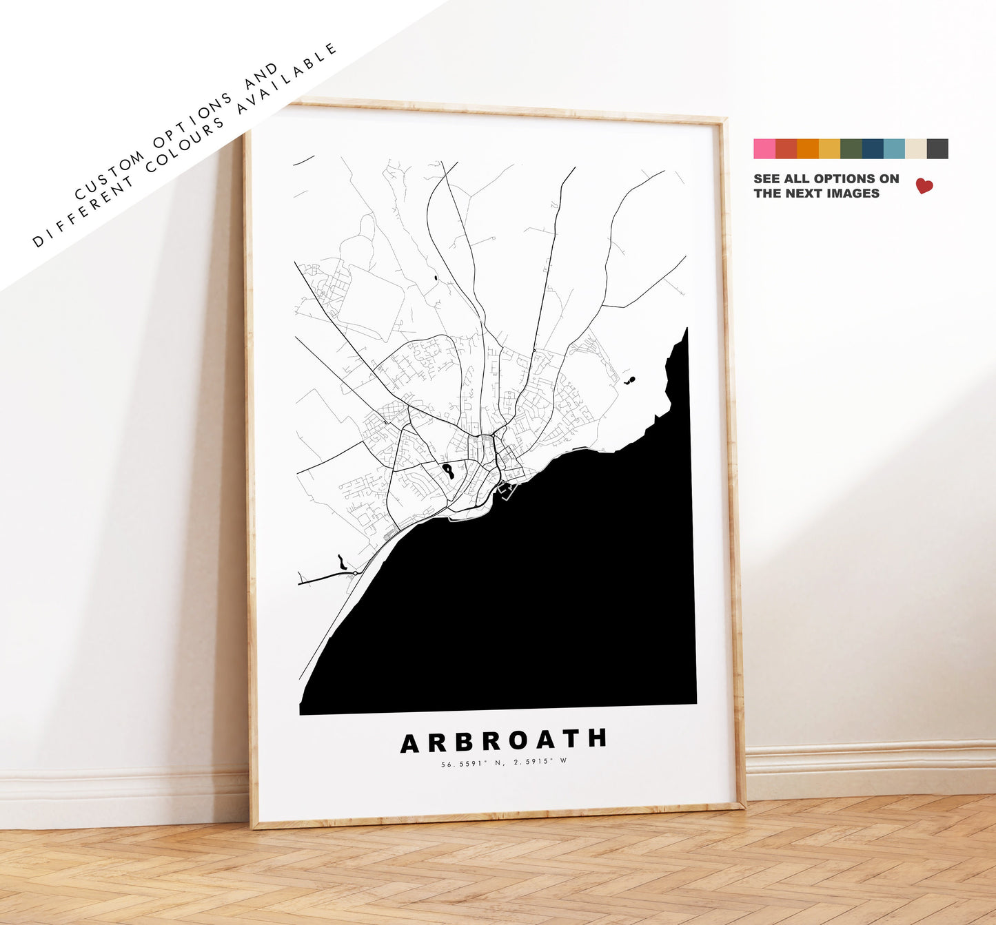 Arbroath Map Print - Minimalist City Map Poster - Map Wall Art - Scotland - Arbroath Print - Arbroath Poster - Different Colours Available