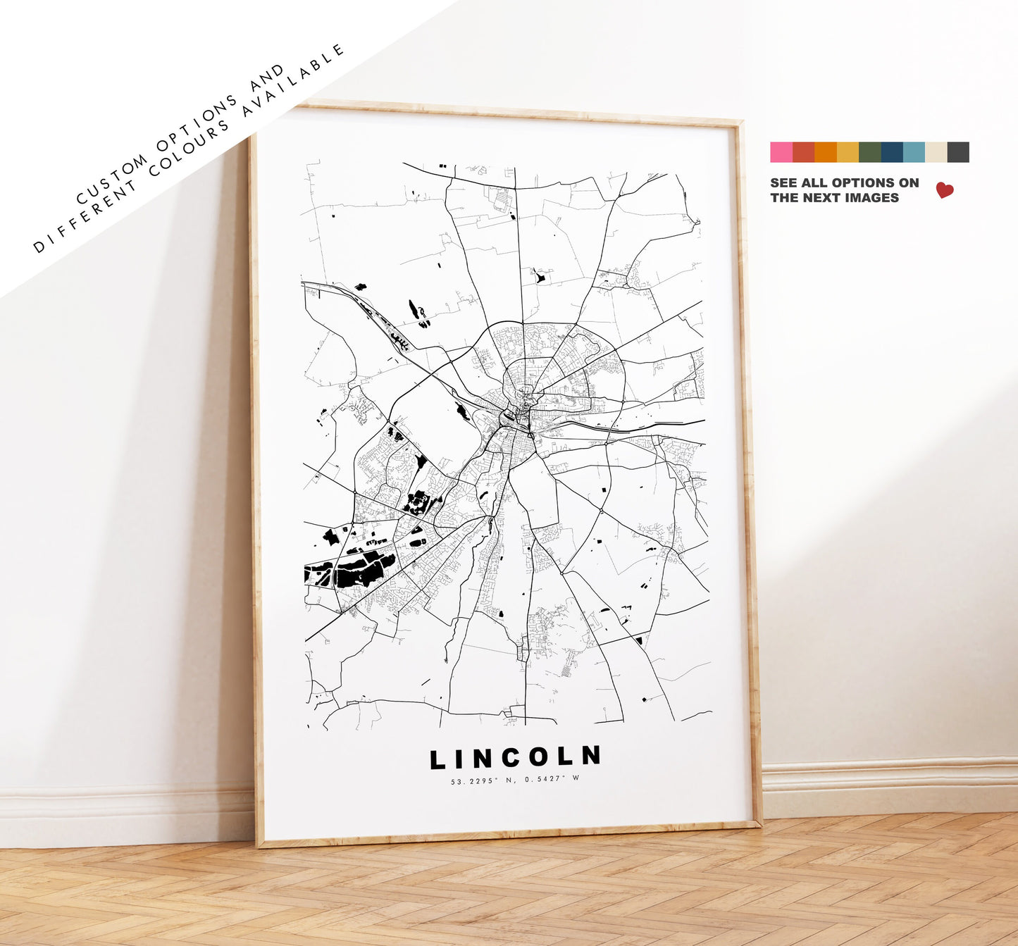 Lincoln Map Print - Minimalist City Map Poster - Map Wall Art - UK - Lincoln Print - Lincoln Poster - Different Colours Available