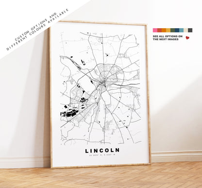 Lincoln Map Print - Minimalist City Map Poster - Map Wall Art - UK - Lincoln Print - Lincoln Poster - Different Colours Available