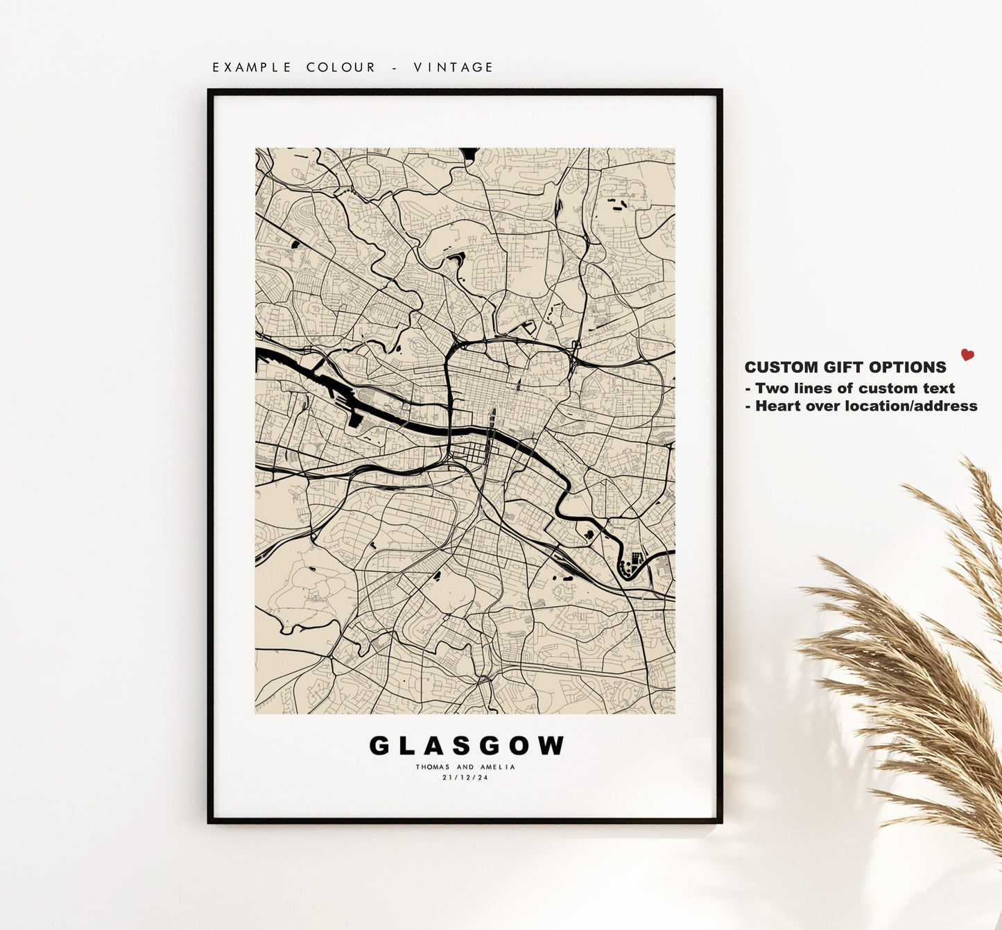 Glasgow Map Print - Minimalist City Map Poster - Map Wall Art - Scotland - Glasgow Print - Glasgow Poster - Different Colours Available