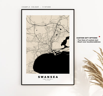 Swansea Map Print - Minimalist City Map Poster - Map Art - Wales - Swansea Print - Swansea Poster - Different Colours Available