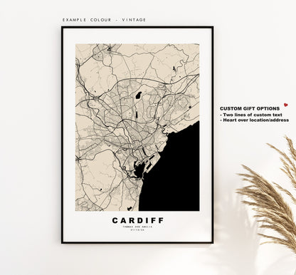 Cardiff Map Print - Minimalist City Map Poster - Map Art - Wales - Cardiff Print - Cardiff Poster - Different Colours Available