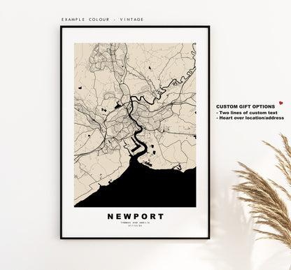 Newport Map Print - Minimalist City Map Poster - Map Art - Wales - Newport Print - Newport Poster - Different Colours Available