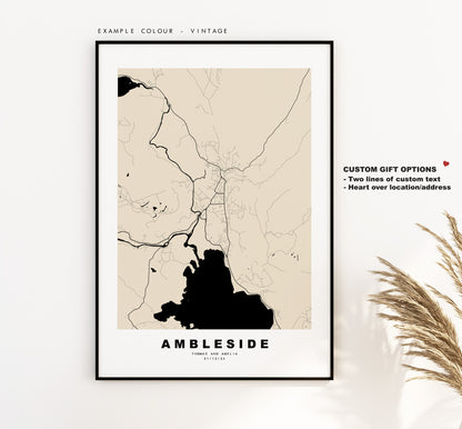 Ambleside Map Print - Minimalist City Map Poster - Map Art - Cumbria - Ambleside Print - Ambleside Poster - Different Colours Available