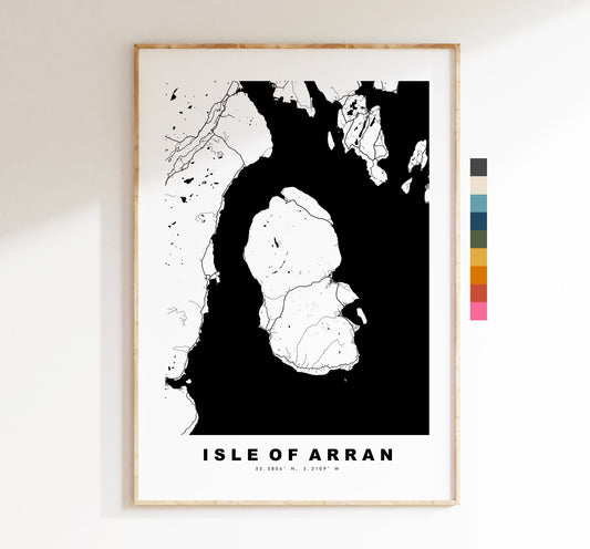 Arran Map Print - Minimalist Map Poster - Map Wall Art - Scotland - Isle of Arran Print - Arran Poster - Different Colours Available