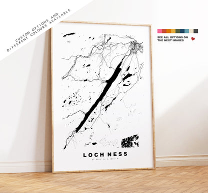 Loch Ness Map Print - Minimalist Map Poster - Map Wall Art - Scotland - Loch Ness Print - Loch Ness Poster - Different Colours Available