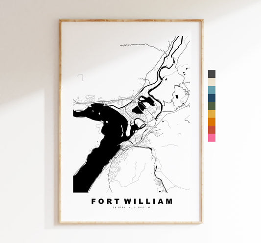 Fort William Map Print - Minimalist City Map Poster - Map Wall Art - Scotland - Fort William Print - Different Colours Available