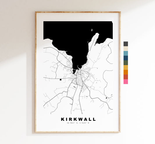 Kirkwall Map Print - Minimalist City Map Poster - Map Wall Art - Scotland - Kirkwall Print - Kirkwall Poster - Different Colours Available