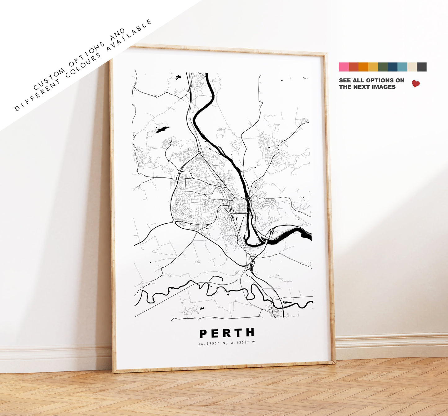 Perth Map Print (Scotland) - Minimalist City Map Poster - Map Wall Art - Scotland - Perth Print - Perth Poster - Different Colours Available