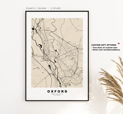 Oxford Map Print - Minimalist City Map Poster - Map Art - UK - Oxford Print - Oxford Poster - Different Colours Available