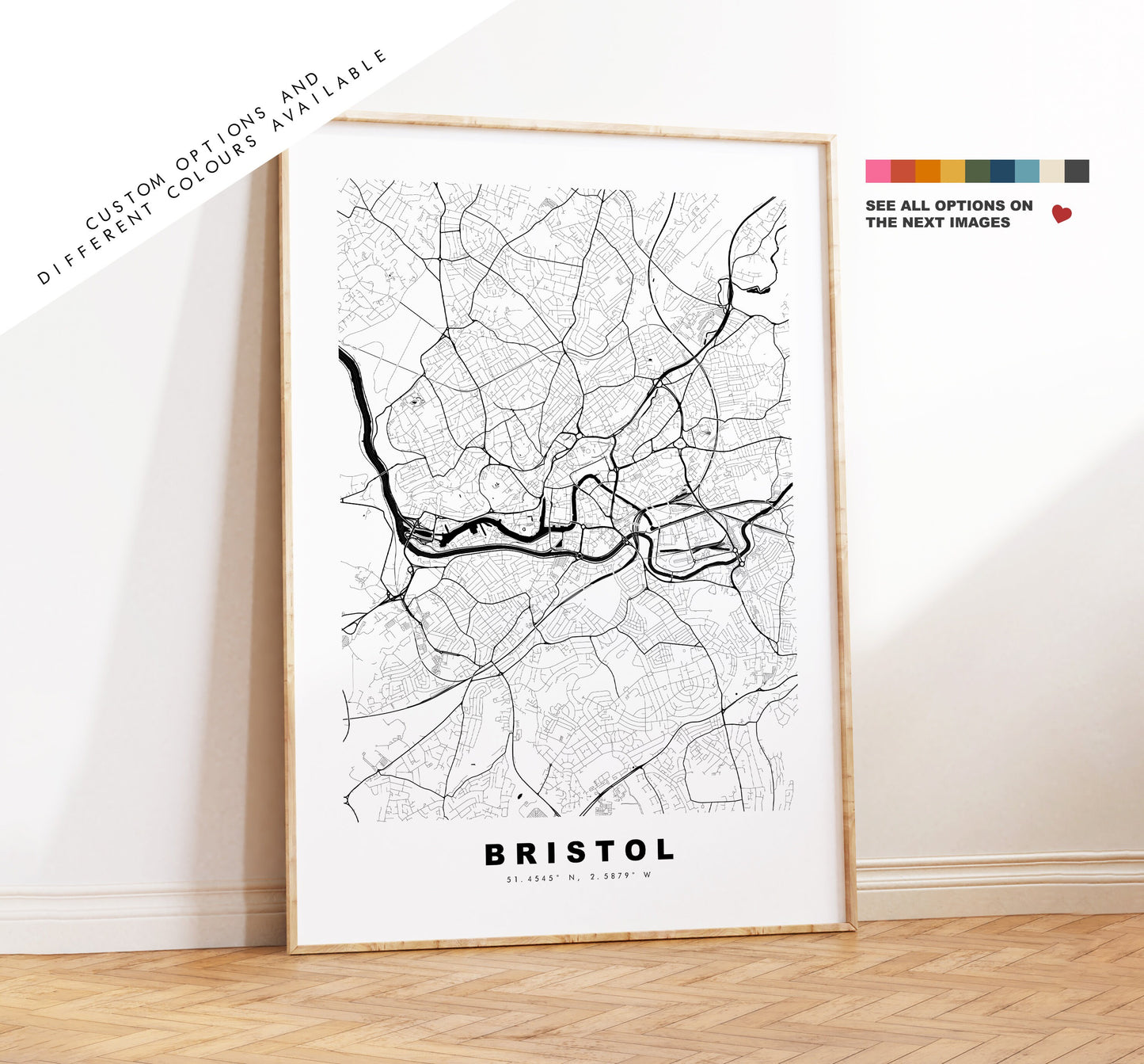 Bristol Map Print - Minimalist City Map Poster - Map Art - UK - Bristol Print - Bristol Poster - Different Colours Available