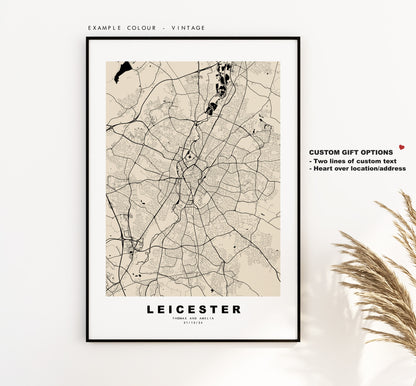 Leicester Map Print - Minimalist City Map Poster - Map Art - UK - Leicester Print - Leicester Poster - Different Colours Available