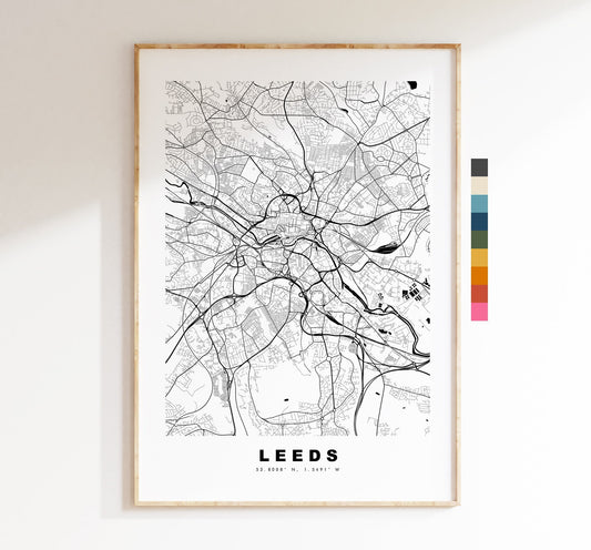 Leeds Map Print - Minimalist City Map Poster - Map Art - UK - Leeds Print - Leeds Poster - Different Colours Available