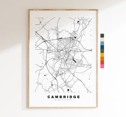 Cambridge Map Print - Minimalist City Map Poster - Map Art - UK - Cambridge Print - Cambridge Poster - Different Colours Available