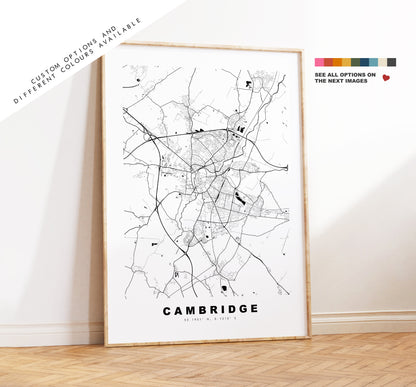 Cambridge Map Print - Minimalist City Map Poster - Map Art - UK - Cambridge Print - Cambridge Poster - Different Colours Available