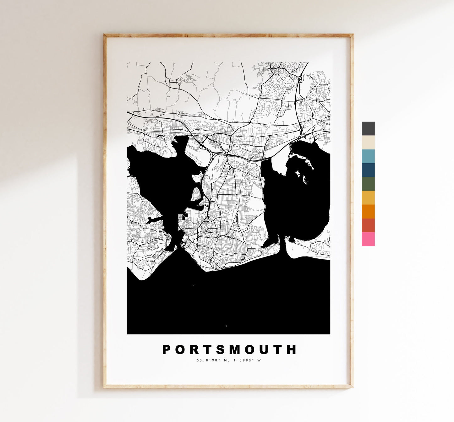 Portsmouth Map Print - Minimalist City Map Poster - Map Art - UK - Portsmouth Print - Portsmouth Poster - Different Colours Available