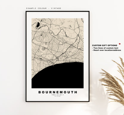 Bournemouth Map Print - Minimalist City Map Poster - Map Art - UK - Bournemouth Print - Bournemouth Poster - Different Colours Available