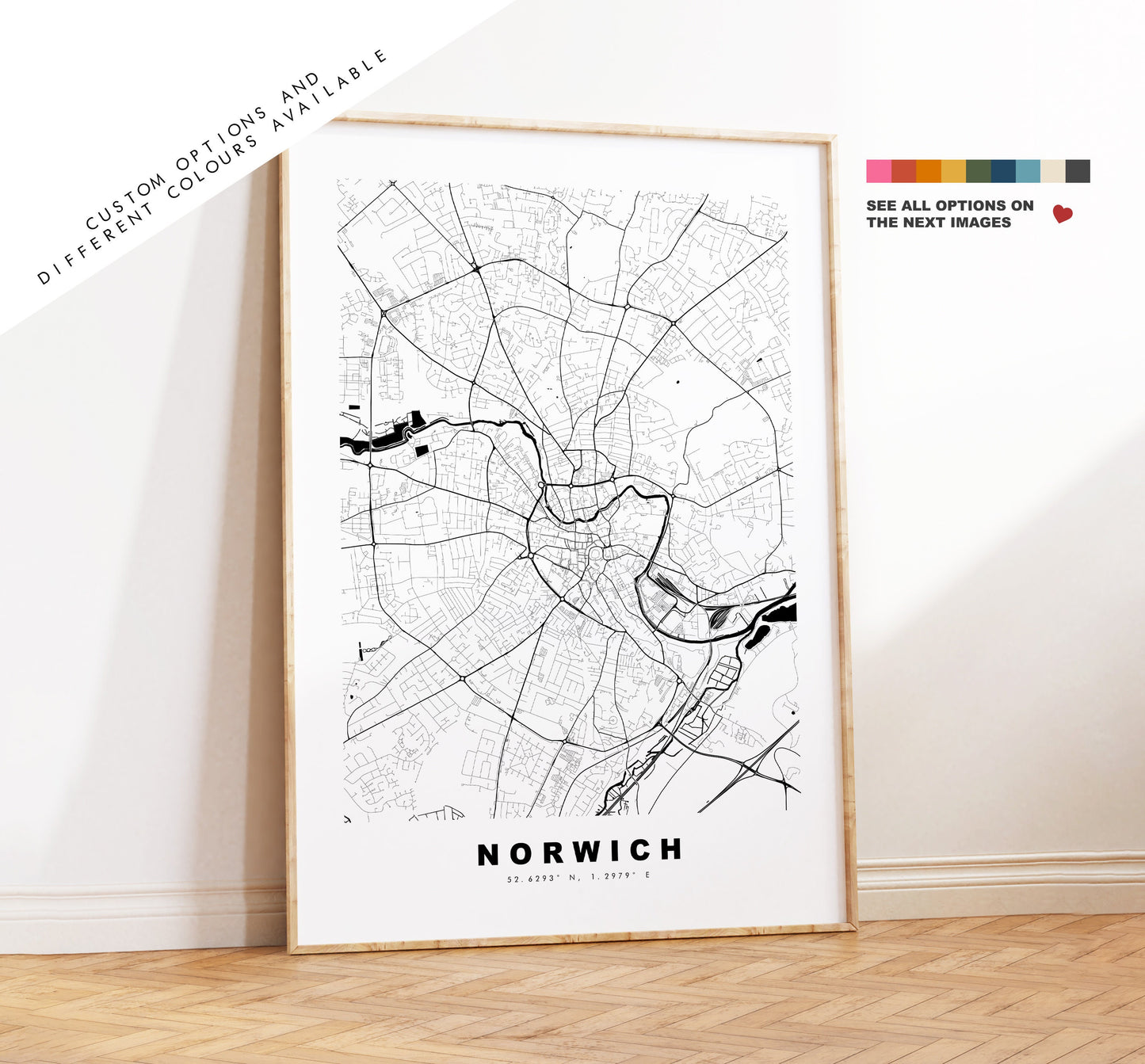 Norwich Map Print - Minimalist City Map Poster - Map Art - UK - Norwich Print - Norwich Poster - Different Colours Available