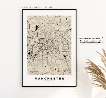 Manchester Map Print - Minimalist City Map Poster - Map Art - UK - Manchester Print - Manchester Poster - Different Colours Available