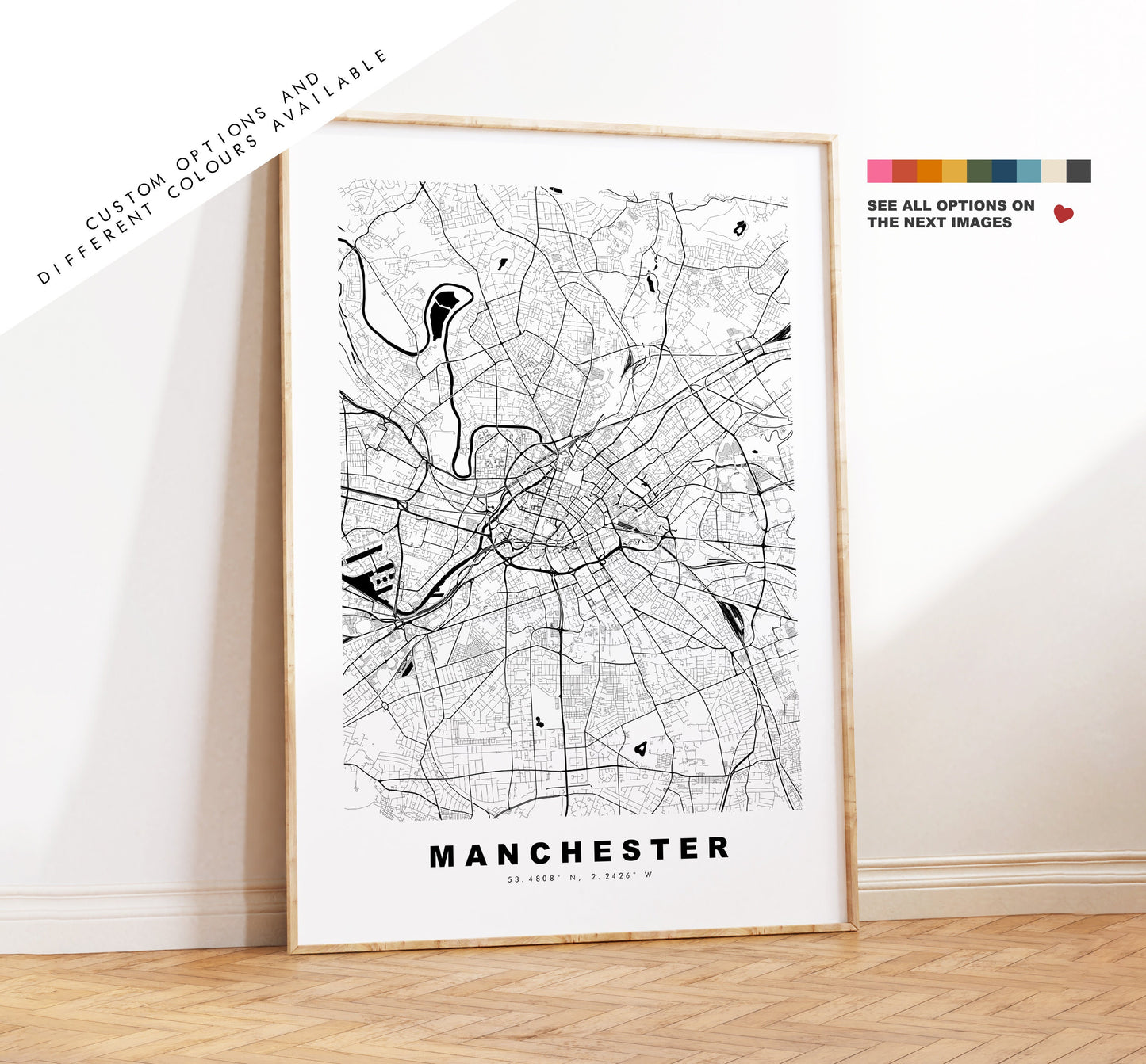 Manchester Map Print - Minimalist City Map Poster - Map Art - UK - Manchester Print - Manchester Poster - Different Colours Available