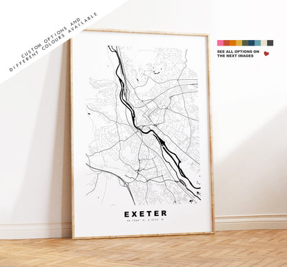 Exeter Map Print - Minimalist City Map Poster - Map Art - UK - Exeter Print - Exeter Poster - Different Colours Available