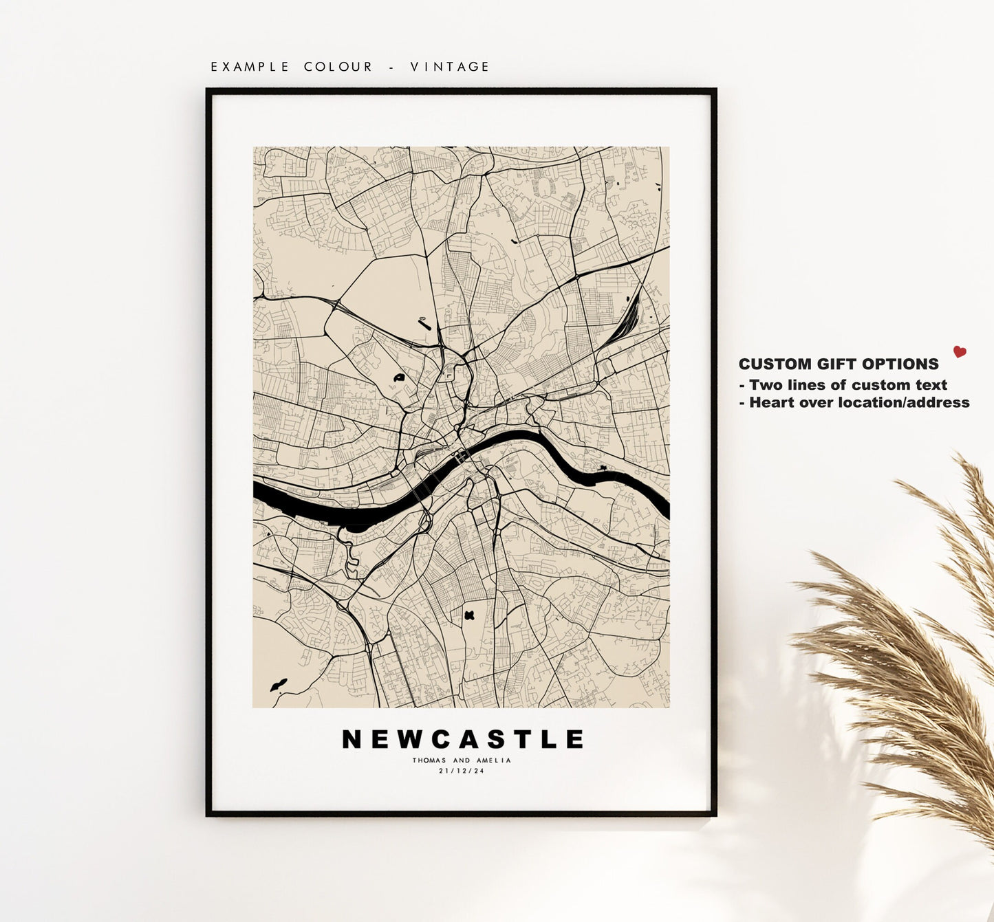 Newcastle Map Print - Minimalist City Map Poster - Map Art - UK - Newcastle Print - Newcastle Poster - Different Colours Available