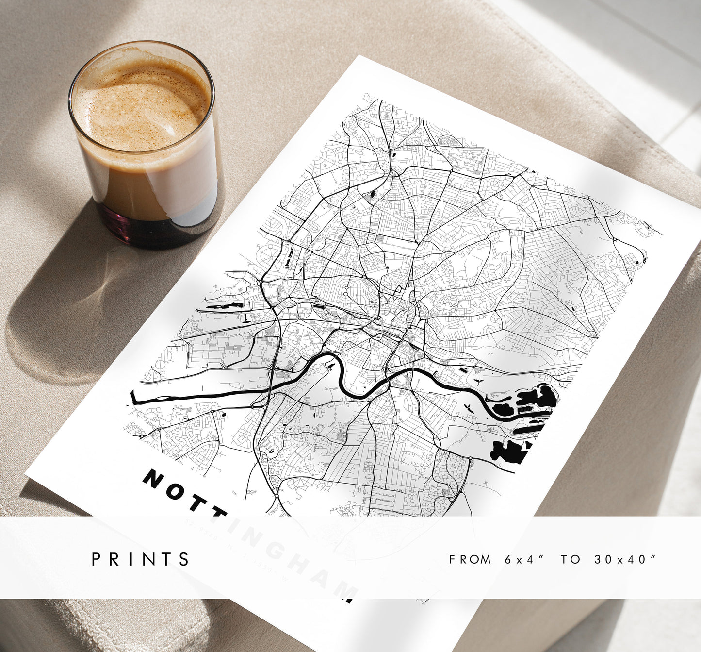 Nottingham Map Print - Minimalist City Map Poster - Map Art - UK - Nottingham Print - Nottingham Poster - Different Colours Available