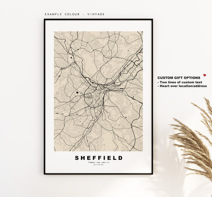 Sheffield Map Print - Minimalist City Map Poster - Map Art - UK - Sheffield Print - Sheffield Poster - Different Colours Available