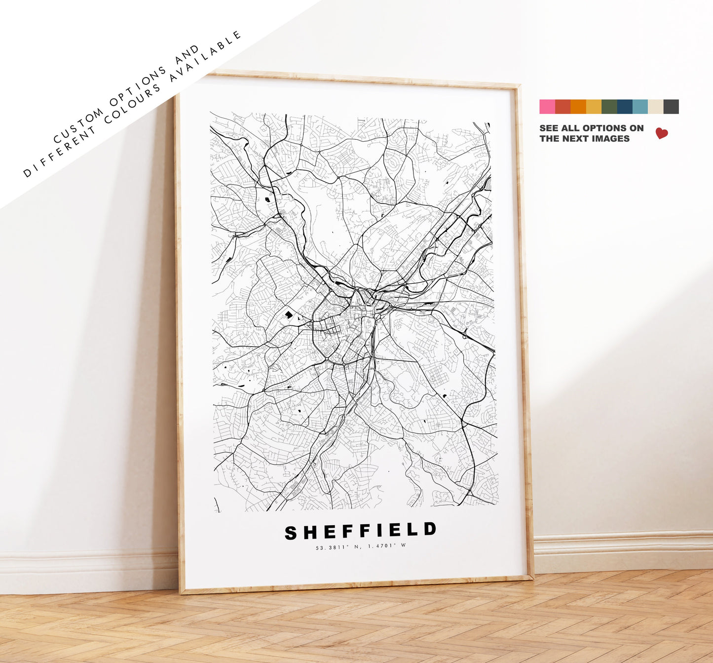 Sheffield Map Print - Minimalist City Map Poster - Map Art - UK - Sheffield Print - Sheffield Poster - Different Colours Available