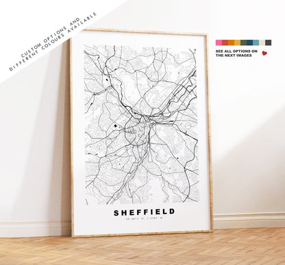 Sheffield Map Print - Minimalist City Map Poster - Map Art - UK - Sheffield Print - Sheffield Poster - Different Colours Available