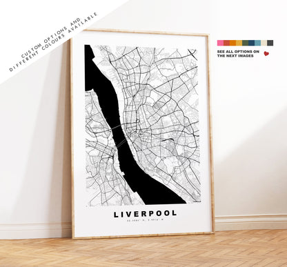 Liverpool Map Print - Minimalist City Map Poster - Map Art - UK - Liverpool Print - Liverpool Poster - Different Colours Available