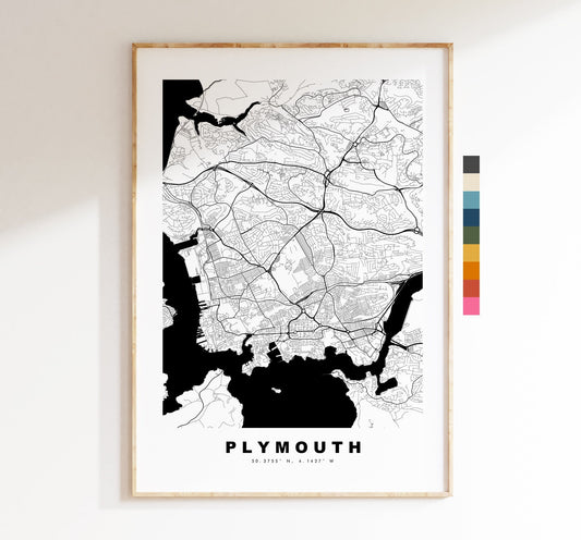 Plymouth Map Print - Minimalist City Map Poster - Map Art - UK - Plymouth Print - Plymouth Poster - Different Colours Available