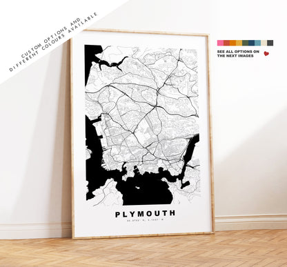 Plymouth Map Print - Minimalist City Map Poster - Map Art - UK - Plymouth Print - Plymouth Poster - Different Colours Available